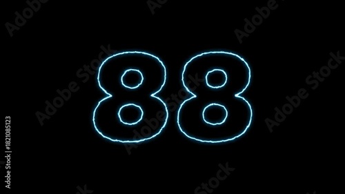 Glowing Number 88 Animation on Black Background.