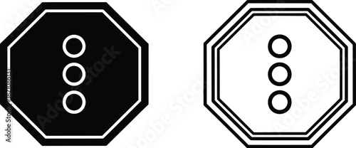 Two octagonal shapes featuring three circles each one filled and one outlined