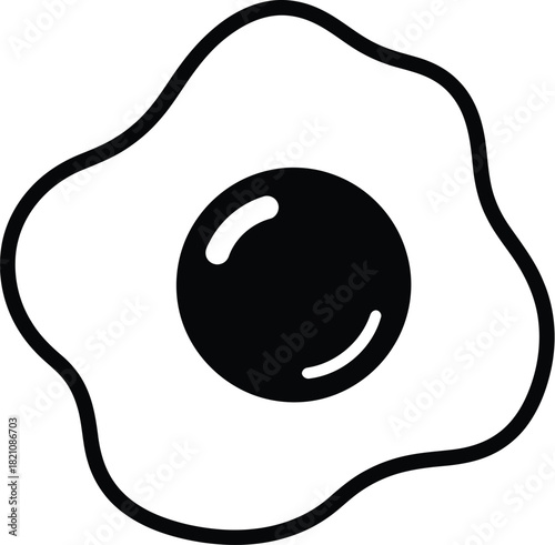 Simple black and white illustration of a fried egg on a white background