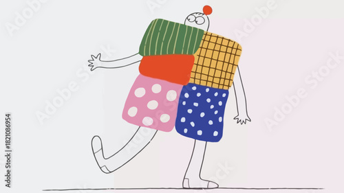 Whimsical character design a unique creature composed of a vibrant patchwork of diverse materials and textures perfect for illustrations and branding