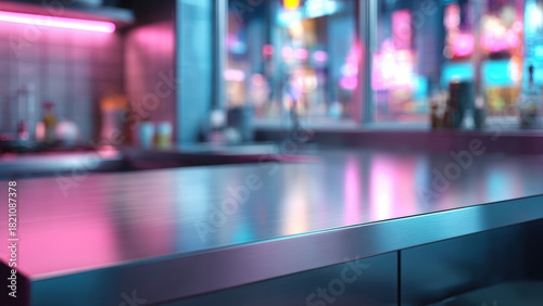 Wallpaper Mural Neon Lounge Counters Modern Futuristic Bar with LED Lights Torontodigital.ca