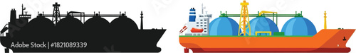Silhouette and colorful illustration of a large liquefied natural gas carrier ship