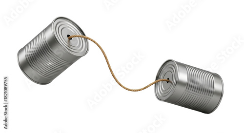Tin Can Telephone Communication Toy Isolated on Black Background Child s Play Learning Nostalgia Early Tech Simple