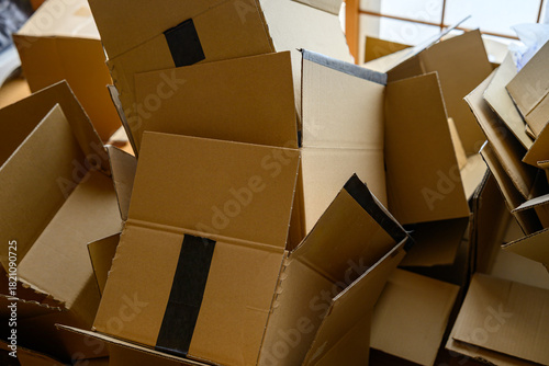 開封済みのダンボールが散乱する室内