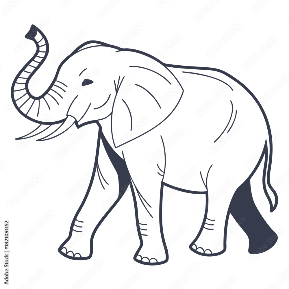 Obraz premium Minimalist Standing Elephant Vector Icon - Simple Flat Geometric Animal Illustration with Lowered Trunk for Logo 