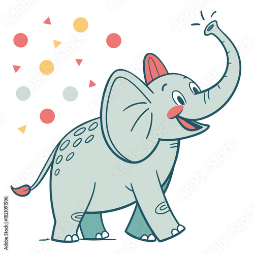 Cute Cartoon Elephant Character Illustration - Funny Happy Animal Vector Isolated on White Background
