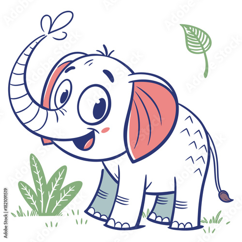 Cute Cartoon Elephant Character Illustration - Funny Happy Animal Vector Isolated on White Background
