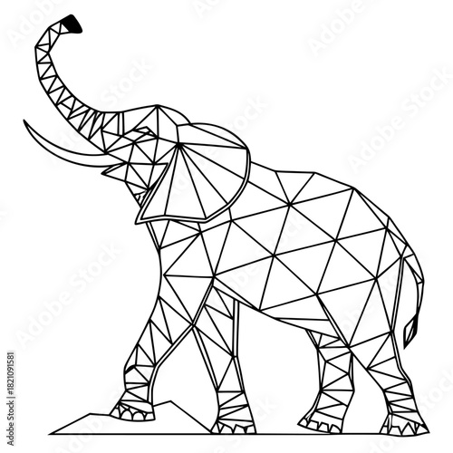Geometric Elephant Full Body Line Art - Abstract Polygonal Vector Illustration with Raised Trunk for Logo or Tattoo
