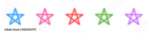 Neon pentagram vector icons, Bright glowing occult symbol, Luminous magic sign and Geometric star shape