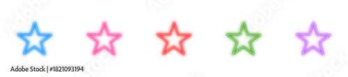 Neon star outline vector icons, Glowing rating symbol, Bright favorites marker and Luminous quality badge
