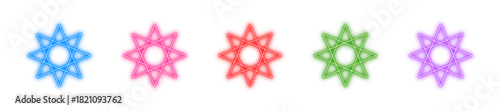 Neon eight-pointed star vector icons, Abstract geometric sparkle, Luminous magic symbol and Shiny celestial shape