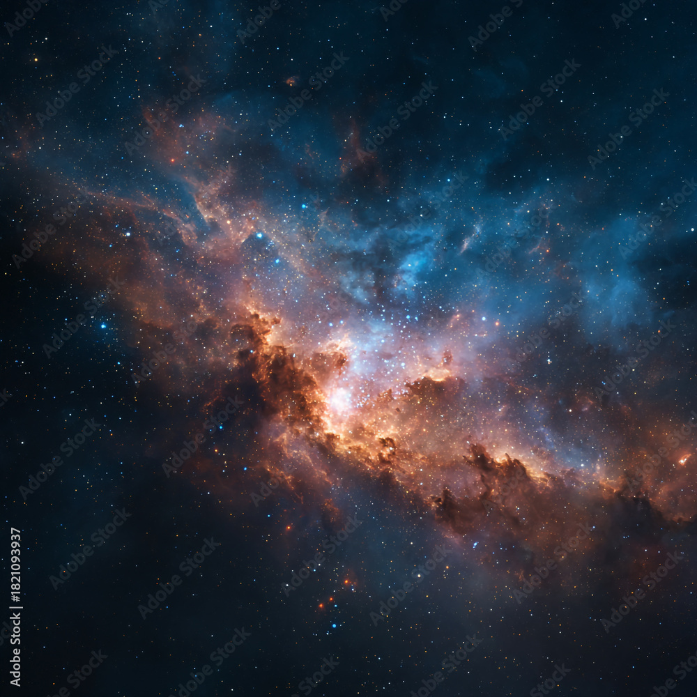 Naklejka premium A breathtaking view of a vibrant nebula with stars and cosmic dust in the vast expanse of space