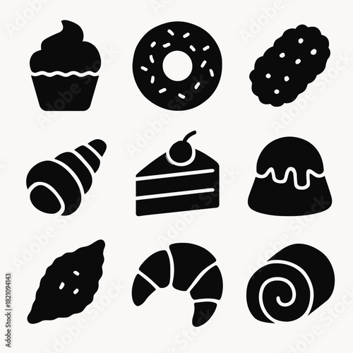 Assorted silhouette icons of pastries and desserts
