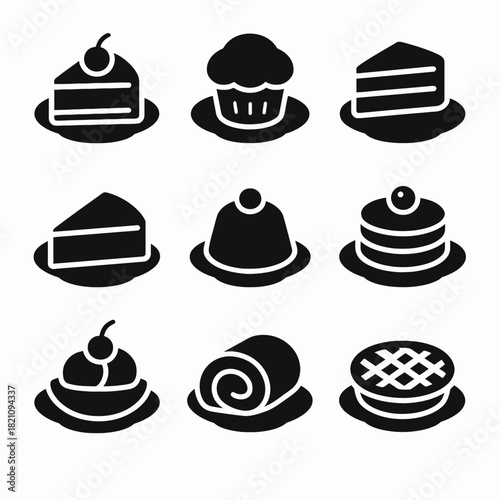 Variety of dessert icons including cake, muffin, pie, and more