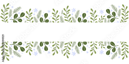 Festive green foliage design with leaves and snowflakes creates a joyful atmosphere for winter celebrations