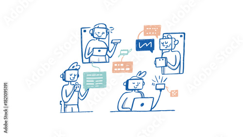 Vibrant illustration showcasing a diverse group of people interacting and collaborating in a modern setting