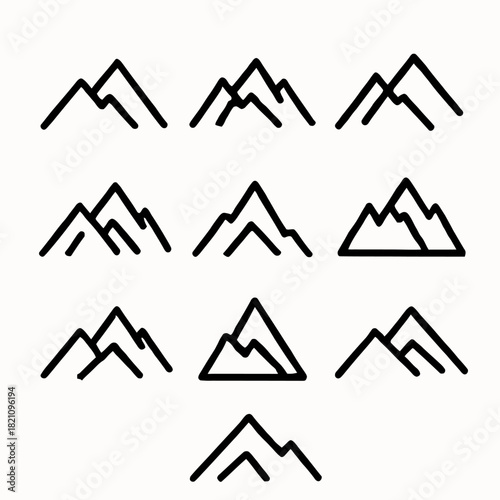 Simple mountain line icons collection - minimalist mountainous symbols and pictograms