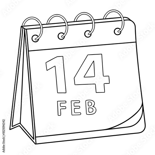 vector illustration of a calendar with 14th of February 