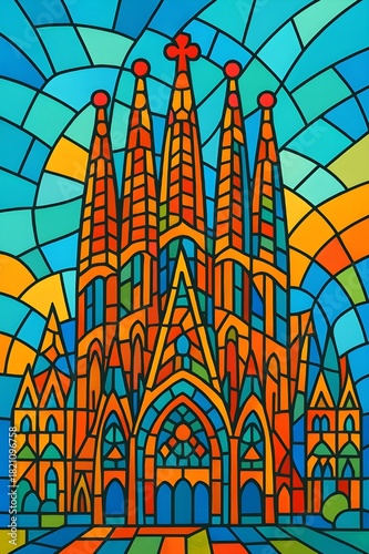 Vector illustration of sagrada familia Barcelona with colourful mosaic style 