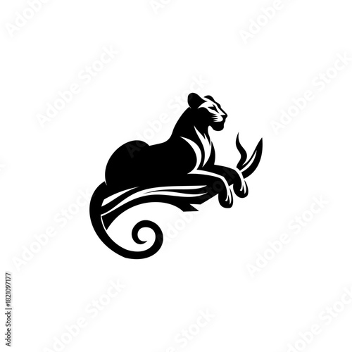 A sleek and stylish lioness logo featuring elegant curves, flowing lines and a serene posture