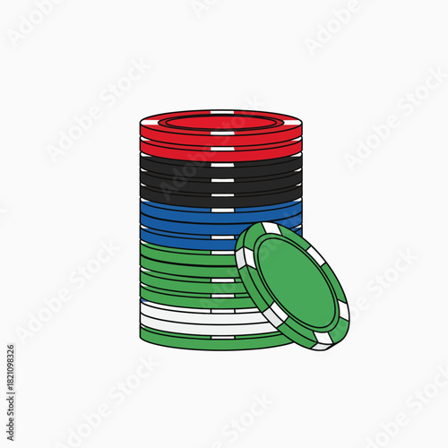 A Stack of Colorful Casino Gaming Chips for Betting and Wagers