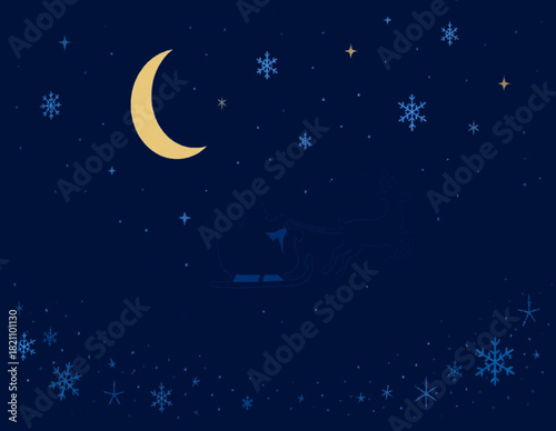 Magical Christmas Night Sky with Santa and Reindeer Silhouette