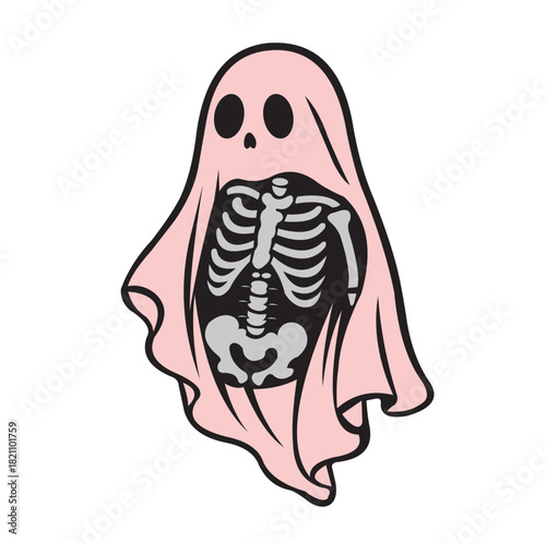 Design vector illustration of a very cute and colorful Halloween ghost image, very suitable for use as a poster for activities or as a picture on a t-shirt.