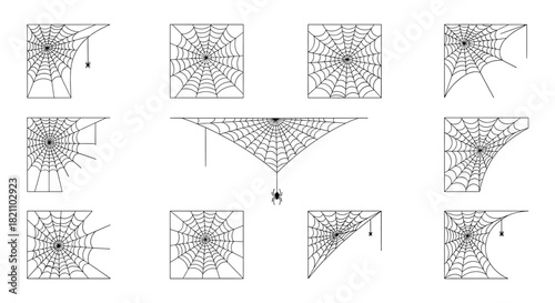 Diverse Spider Web Collection: Halloween Vector Silhouettes for Creepy Decoration and Web Elements for Spooky and Thematic Design Projects