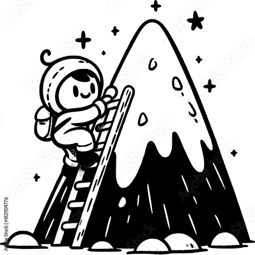 Ascending Heights: A determined figure fearlessly climbs a mountain, the stars as guiding lights, reaching for the peak