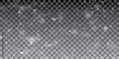 An illustration of falling snowflakes on a transparent background. Vector design.