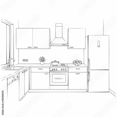Clean Kitchen Interior Outline
