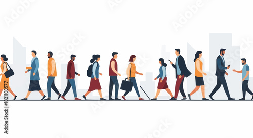 Diverse Group of People Walking Together in a Row.