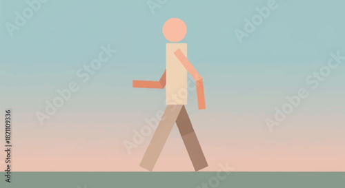 Minimalist illustration of a person walking with a serene expression.