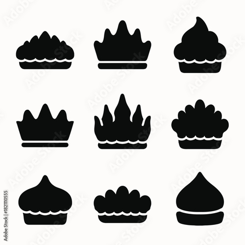 Black silhouette icons of various crown toppings in simple design