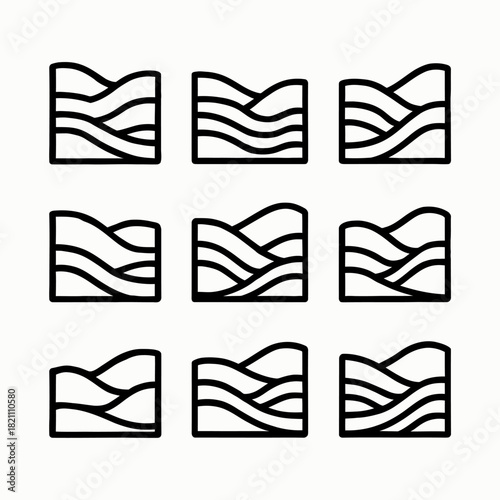 Abstract geometric wave patterns - nine minimalist line art designs