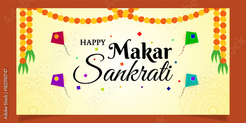 Vector illustration of Happy Makar Sankranti social media template