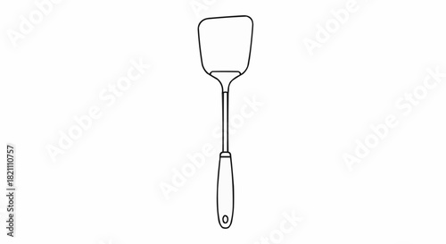 Simple Line Art Drawing of a Kitchen Spatula Utensil.