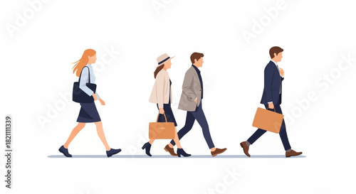 Vector illustration of business people walking in a single file line.