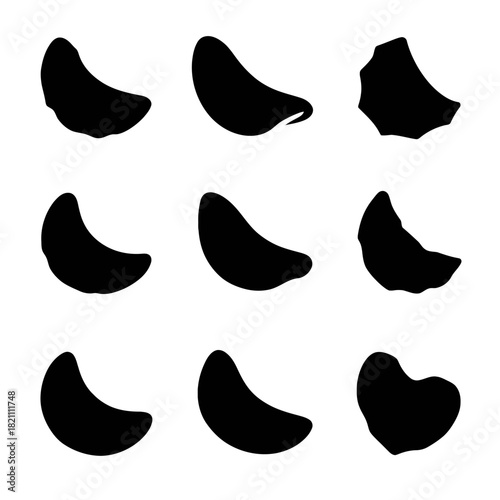 Set of black silhouette potato chips in various shapes and angles