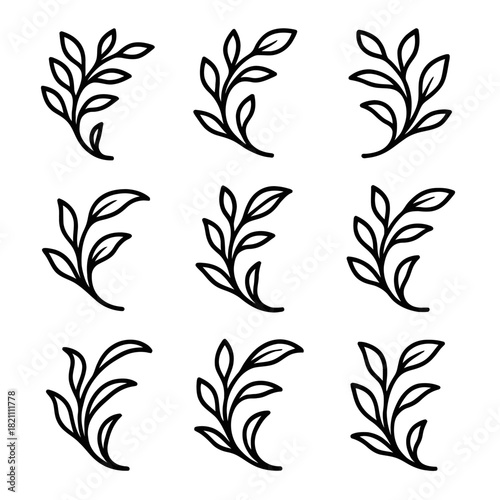 Seamless botanical pattern with abstract leafy stems in black