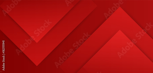 Bold red abstract background with chevron geometric layers.
