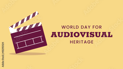 World day for Audiovisual heritage horizontal banner. October 27. Retro colors. Minimal holiday concept. Template for background, social media post, web banner, card, poster with text inscription