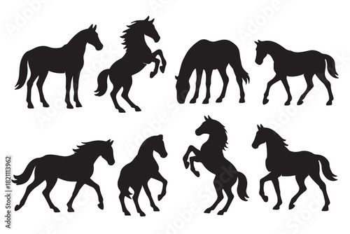 Collection of silhouette horse poses on a white background