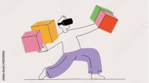 Modern person wearing a virtual reality headset experiencing immersive digital technology ideal for gaming entertainment or futuristic advertising banners