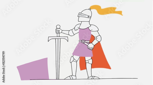 A solitary knight stands guard clad in armor representing protection duty and medieval valor in a classic illustration style
