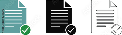 File  with checkmark Icon set vector collection of documents with checkmarks for approval, Verification and task management.