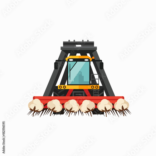 Modern Cotton Harvester Working in Agricultural Field Picking Cotton Bolls Automatically
