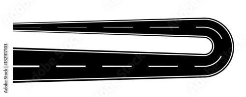 U Turn Road Vector, Curved Highway Path Illustration, Black Asphalt Street Design