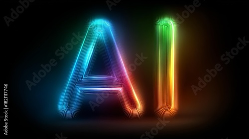 Glowing Neon AI Letters On Black
