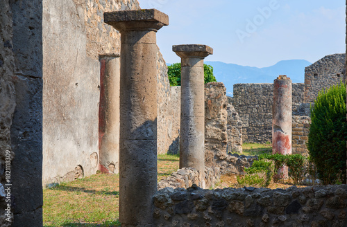 View of the ruins of the Roman city of Pompeii in Italy